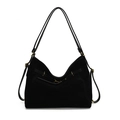 Borsa tote minimalista in pelle scamosciata nera con sottili spalline e dettagli oro - Nero