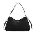 Vintage matte black suede underarm bag with adjustable strap and silver hardware - Black