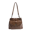Donkerbruine retro PU-lederen draagtas met metalen ketting en draaisluiting detail - Tan