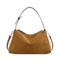 Brown frosted suede minimalist hobo bag with adjustable strap for women in winter - Tan