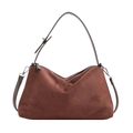 Vintage brown matte suede underarm bag with adjustable strap and silver metal hardware - Coffee