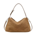 Vintage brown frosted faux suede underarm bag with adjustable shoulder strap and zipper - Dark Khaki