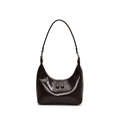 Minimalistische dunkelbraune glänzende Hobo-Tasche in Halbmondform mit Doppelreißverschluss - Kaffeebraun