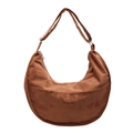 Caramel brown crescent tote bag in frosted suede leather with adjustable strap - Orange Red