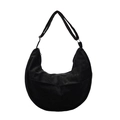 Minimalist black crescent shoulder bag in matte faux suede with adjustable strap - Black