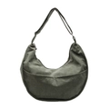 Army green canvas crescent crossbody bag with minimalist dual front pockets and adjustable strap - Green