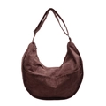 Retro dark brown hobo tote bag in frosted suede texture with adjustable shoulder strap - Coffee