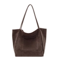 Retro coffee brown suede tote bag with front pocket and large capacity for women - Gray
