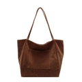 Dark brown suede tote bag featuring a large front pocket and spacious casual design - Tan