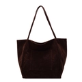 Deep brown oversized suede tote bag with front pocket and long leather straps - Coffee