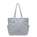 Minimalistische hellviolette Canvas Tote Bag mit vielen Taschen und großem Volumen - Himmelblau