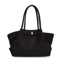 Minimalistische schwarze Wildleder-Einkaufstasche mit goldener Schnalle und viel Platz - Schwarz