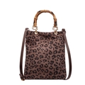Bolso tote retro con estampado de leopardo, asas de bambú y correa ajustable - café