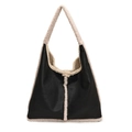 Chic black lychee leather hobo bag with beige faux fur trim for autumn winter look - Black