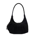 Schwarze minimalistische Hobo-Tasche mit matter Textur und MKMX-Patch-Detail - Schwarz