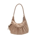 Vintage Khaki Wildleder Hobo-Tasche mit Falten-Tasche und edlem Metallschnallen-Detail - Dunkelkhaki