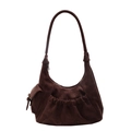 Retro dunkelbraune Wildleder-Hobo-Tasche mit Falten-Taschen und Seitenklappen-Detail - Kaffeebraun