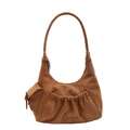 Vintage braune Wildleder-Einkaufstasche mit Falten und Seitentaschen für Damen - Hellbraun
