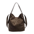 Large dark coffee suede hobo tote bag for women with minimalist wide leather strap - Green