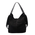 Chic black suede hobo bucket bag with leather shoulder straps for a minimalist look - Black