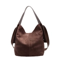 Retro brown suede large capacity shoulder tote bag with decorative side flaps - Coffee