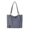 Versatile grey-blue nylon tote bag with front pocket and durable dual shoulder straps - Blue