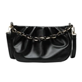 Elegante borsa a nuvola nera a pieghe con catena bicolore e tracolla in pelle - Nero