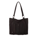Classic black canvas tote bag with long dual straps and front pocket detail - Black