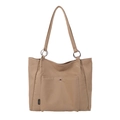 Khaki nylon tote bag for women featuring a front snap pocket and durable shoulder straps - Dark Khaki