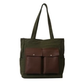 Minimalistische grüne Canvas-Tragetasche mit Ledertaschen und breitem Schultergurt - Grün