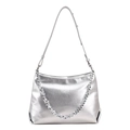 Schicke silberne Tragetasche mit dekorativer Kette und modernem Leder-Finish - Silber