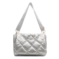 Silver quilted chain shoulder bag with minimalist diamond stitching and adjustable strap - Silver
