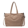 Minimalist beige corduroy tote bag with adjustable shoulder strap and side pockets - Khaki