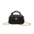 Klassische schwarze matte Handtasche mit Knotengriff und goldener Kettenriemen - Schwarz