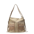 Khaki canvas corduroy backpack for women with dual heart pockets and large capacity - Dark Khaki