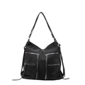 Zaino nero in velluto a coste da donna con motivi a cuore e tasche con cerniera - Nero