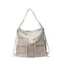 Zaino retrò in velluto a coste beige con tasche a cuore e chiusure a zip multiple - Bianco