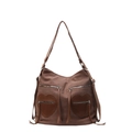 Borsa hobo vintage in tela marrone con tasche a cuore e cerniere metalliche - caffè