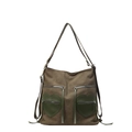 Zaino vintage in velluto a coste verde oliva con tasche a cuore in pelle marrone per donna - Verde