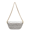 Elegant silver chevron quilted shoulder bag with gold chain strap on white background - Silver