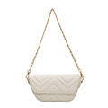 Elegant cream quilted shoulder bag with gold chain strap and V-shaped chevron pattern - White