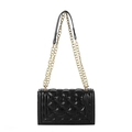 Classic black quilted leather shoulder bag with elegant gold chain strap and square shape - Black