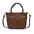 Coffee brown pleated bucket bag with vertical stripe texture and gold-tone hardware detail - Coffee