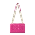Pink patent leather quilted shoulder bag with gold chain strap and accordion side detail - Rose Red