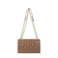 Classic brown quilted shoulder bag with gold chain strap and vintage square silhouette - Tan