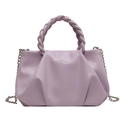 Lavender pleated cloud bag with woven handle and silver chain strap in PU leather - Purple
