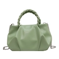 Chic mint green pleated shoulder bag with woven handle and metallic chain strap - Green