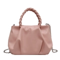 Pink pleated crossbody bag with a woven handle and silver chain strap for women - Pink