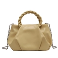 Chic pleated crossbody bag in creamy yellow with braided handle and silver chain strap - Yellow