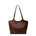 Sac fourre-tout en cuir marron à texture litchi avec détails métalliques pour le travail - Fauve